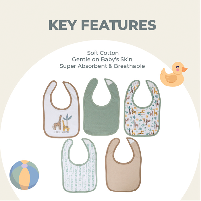 Nurtur 5 pack milk feeding bibs - Terry Cotton - Multi/Unisex