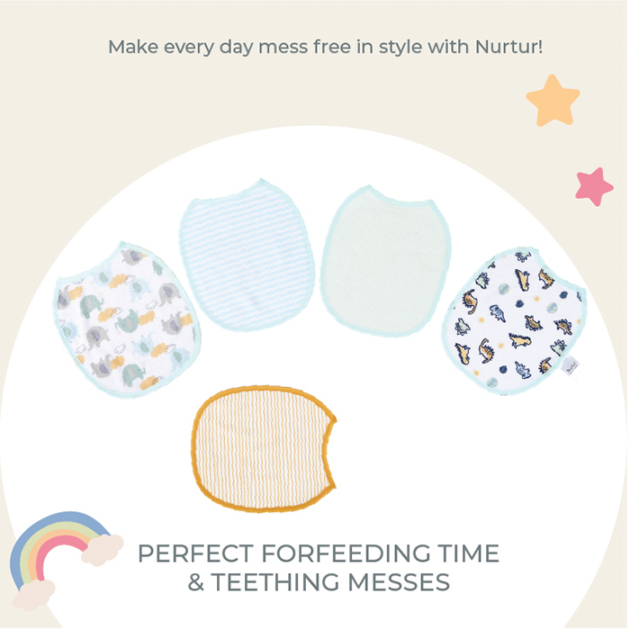 Nurtur Cotton bibs - Printed Character 5 Pack - Blue