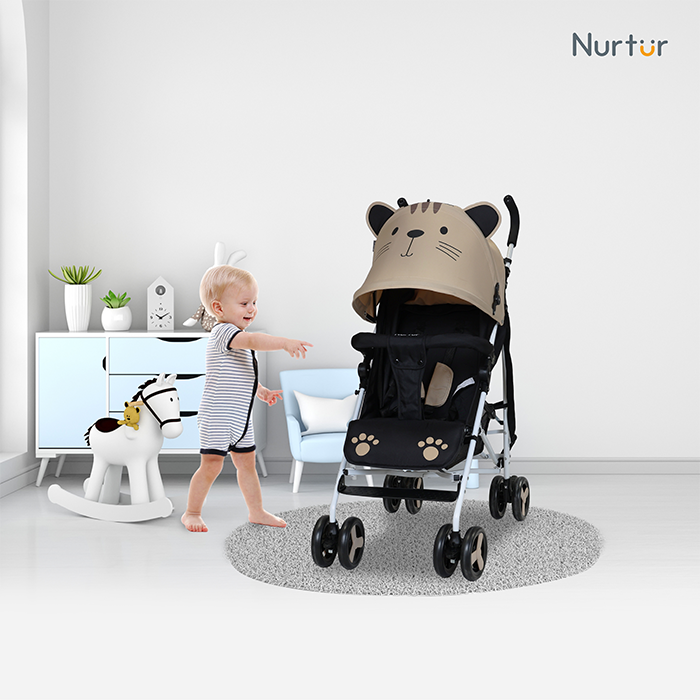 Nurtur Luca Character Baby/Kids Lightweight Stroller 0 36 Months, Storage Basket, Detachable Bumper, 5 Point Safety Harness, Compact Design with shoulder strap - Brown