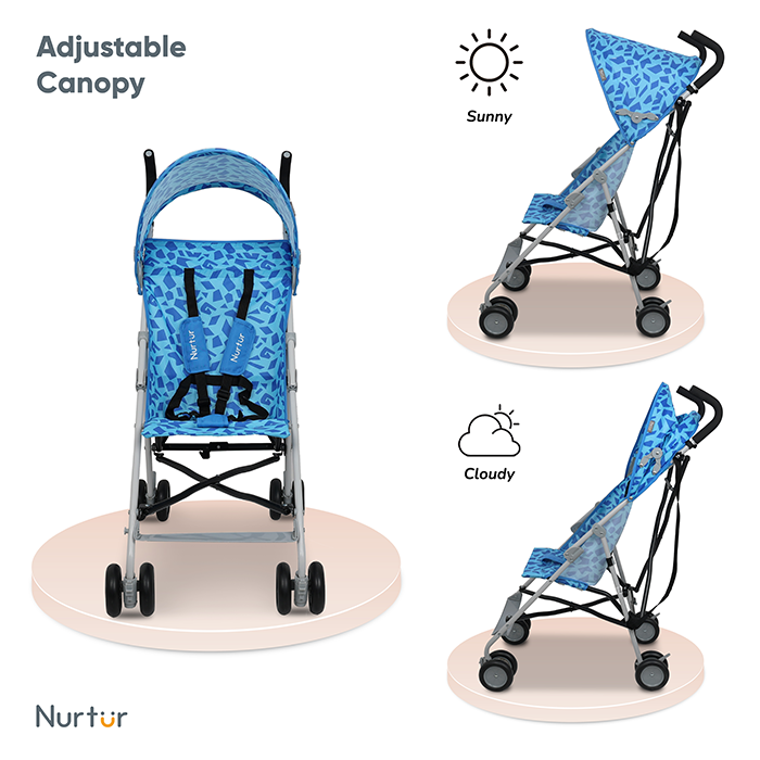 Nurtur Rex Lightweight Stroller – Compact Fold, Sun Canopy, Shoulder Strap, Airflow Design, Portable Buggy for Toddlers 6-36 Months, Easy Fold, - Blue