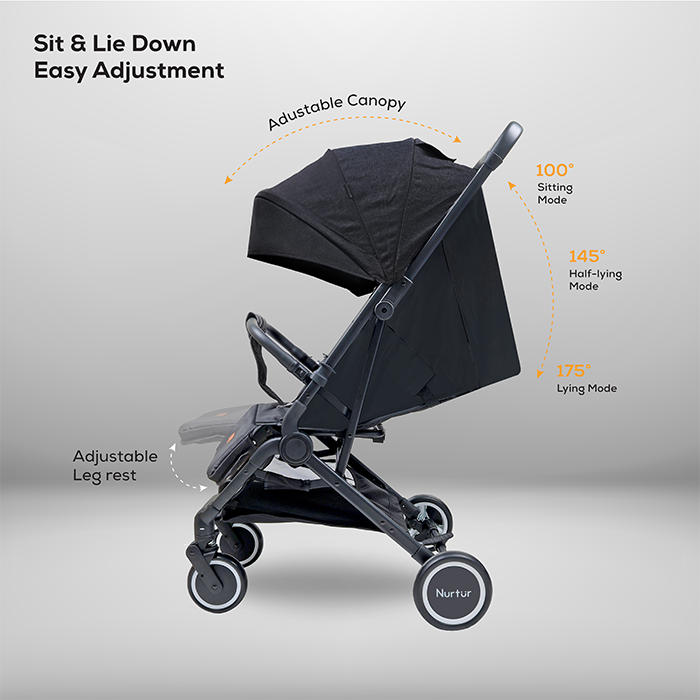 Nurtur Plus Travel System - Stroller with Baby Carrier, 0 36 months, Storage Basket, Detachable Bumper, 5 Point Safety Harness, Compact Foldable Design, Black