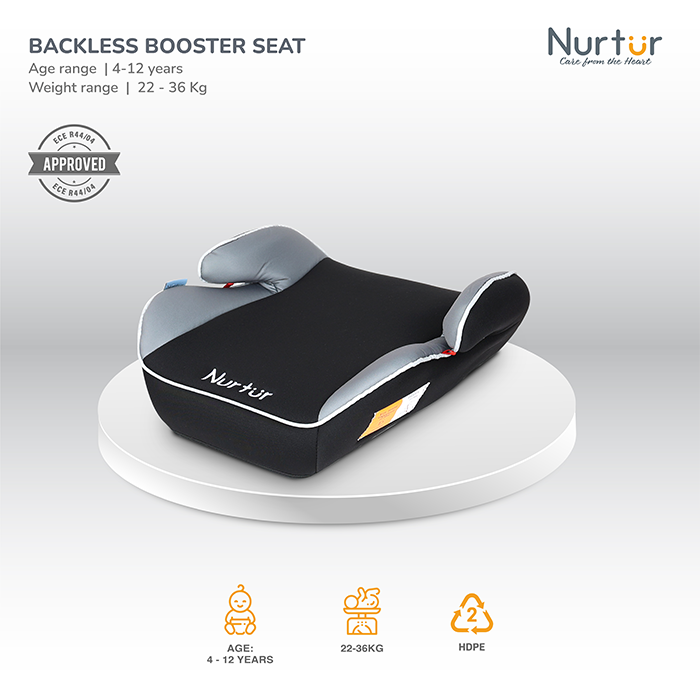Nurtur Nova Kids Booster Seat - Arm Rest - Easy to Install - Universally Fit – Wide Cushioned Base - Suitable from 4 years to 12 years (Group 2/3) - Grey Multi