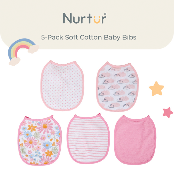 Nurtur Cotton bibs - Printed Character 5 Pack / Girl
