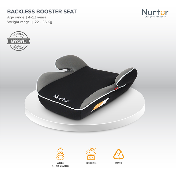 Nurtur Nova Kids Booster Seat - Arm Rest - Easy to Install - Universally Fit – Wide Cushioned Base - Suitable from 4 years to 12 years (Group 2/3) - Grey Multi