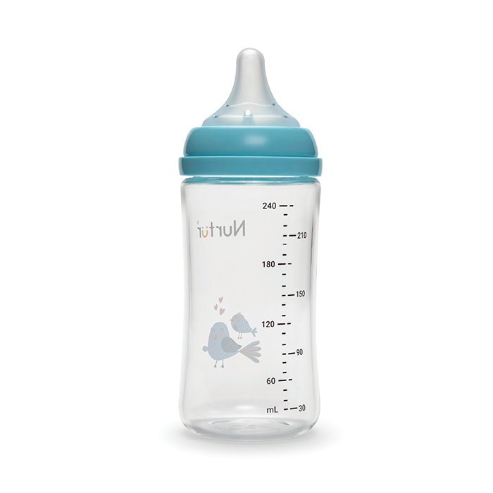 Nurtur Cozi - 240Ml Anticolic Glass Feeding Bottle - Blue