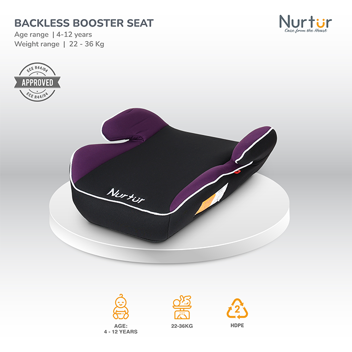 Nurtur Nova Kids Booster Seat - Arm Rest - Easy to Install - Universally Fit – Wide Cushioned Base - Suitable from 4 years to 12 years (Group 2/3) - Purple