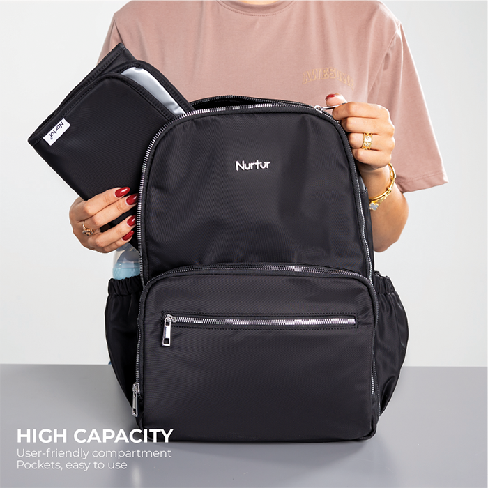 Nurtur Maverick Maternity Diaper Bag Fashion Bagpack Bag Multifunction Travel Bag with insulator bottle warming pocket and changing pad - Black