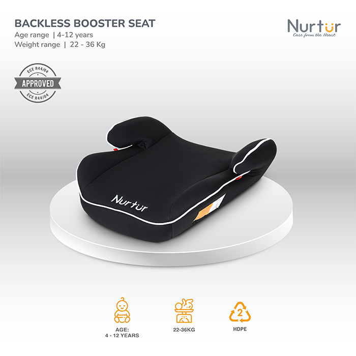 Nurtur Nova Kids Booster Seat - Arm Rest - Easy to Install - Universally Fit – Wide Cushioned Base - Suitable from 4 years to 12 years (Group 2/3) - Black