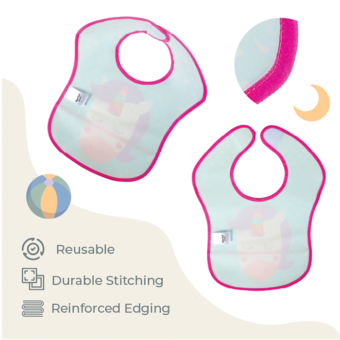 Nurtur PP Bib with Pocket - Character Print - Unicorn/Boy - Pack of 1