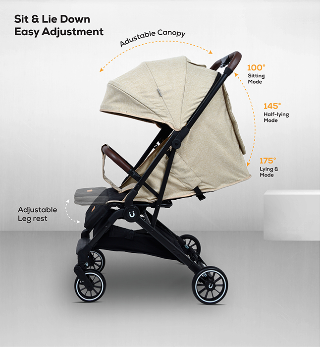 Nurtur Bravo Plus Baby Stroller 0 to 36 months, Storage Basket, Leatherette details, One -hand fold design, 5 Point Safety Harness, EVA wheels - Black/Grey