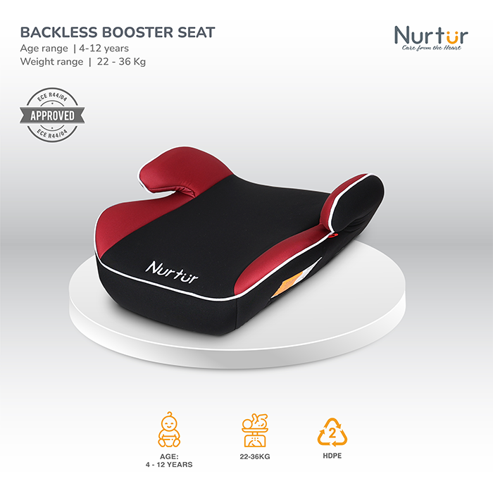 Nurtur Nova Kids Booster Seat - Arm Rest - Easy to Install - Universally Fit – Wide Cushioned Base - Suitable from 4 years to 12 years (Group 2/3) - Red