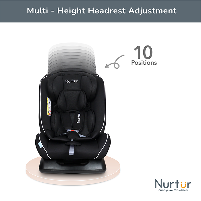 Nurtur Otto Baby/Kids 4-in-1 Car Seat - 4 Position Recline 5-Point Safety Harness – 10 Level Adjustable Headrest, 0 months to 12 years (Group 0+/1/2/3), Upto 36kg - Black Multi
