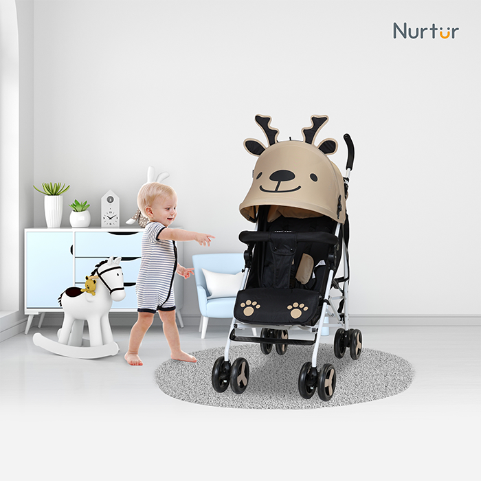 Nurtur Luca Character Baby/Kids Lightweight Stroller 0 36 Months, Storage Basket, Detachable Bumper, 5 Point Safety Harness, Compact Design with shoulder strap - Sand