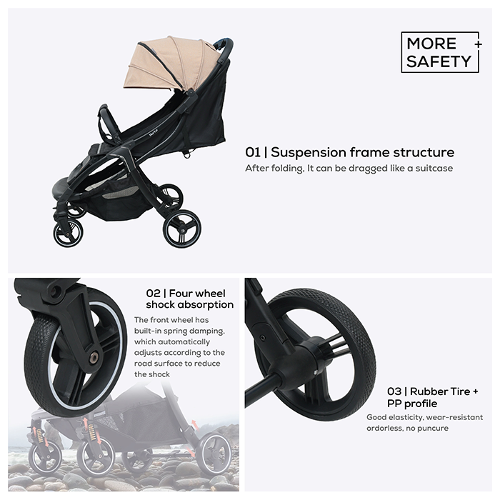 Nurtur Aspen Baby Stroller 0 to 36 months, Storage Basket, Leatherette details, One -hand fold design, 5 Point Safety Harness, EVA wheels - Black/Grey
