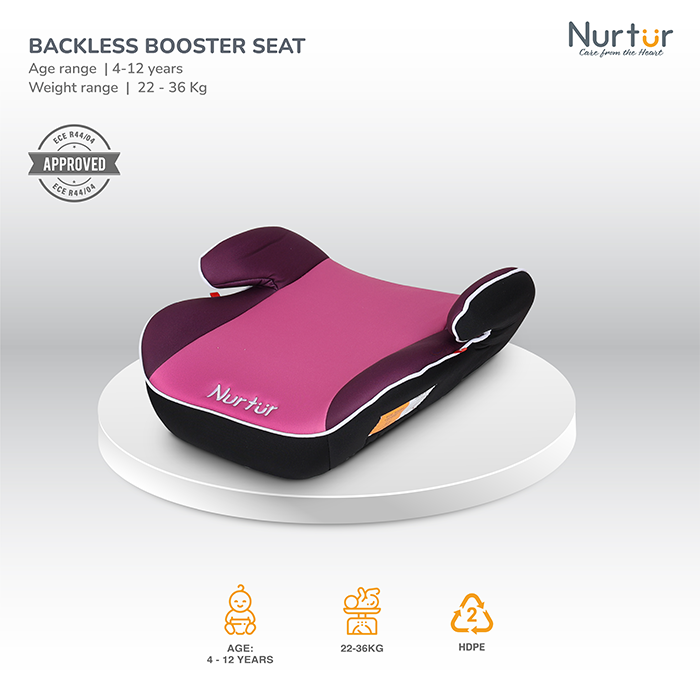 Nurtur Nova Kids Booster Seat - Arm Rest - Easy to Install - Universally Fit – Wide Cushioned Base - Suitable from 4 years to 12 years (Group 2/3) - Pink