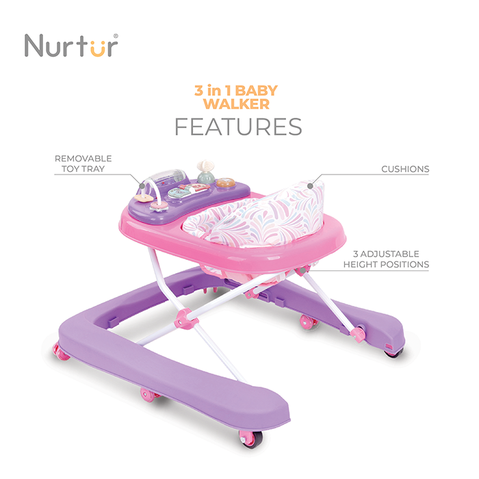 Nurtur 3 In 1 Baby Multi Walker-rocking Function- Music - 3 Height Adjustment, easy fold - Multi