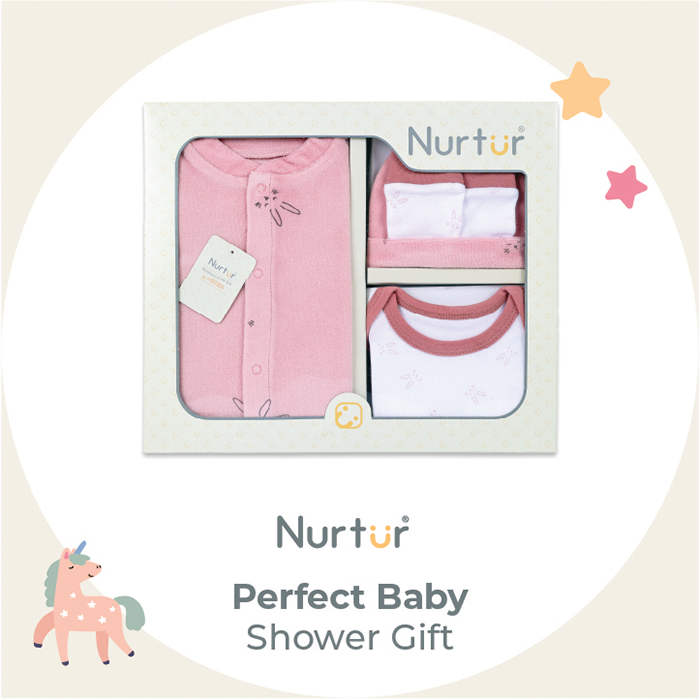 Nurtur Gift Set - 4 Pieces, (Sleepsuit, Short Sleeve Bodysuit, Hat, Mittens) Blue Multi/Boy