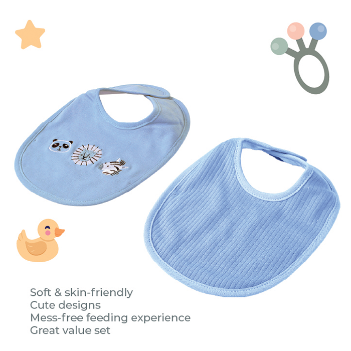 Nurtur Feeding Gift Set - 2 pack bibs & 2 burpcloths - Blue Multi/Boy