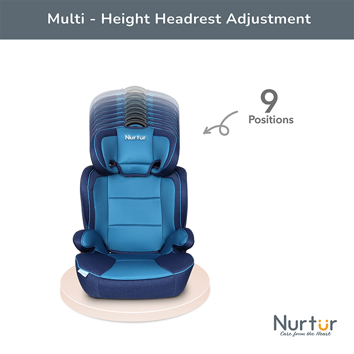 Nurtur Jupiter Baby/Kids 3-in-1 Car Seat + Booster Seat - Adjustable Backrest - Extra Protection - 5-Point Safety Harness - 9 months to 12 years (Group 1/2/3), Upto 36kg - Blue Multi