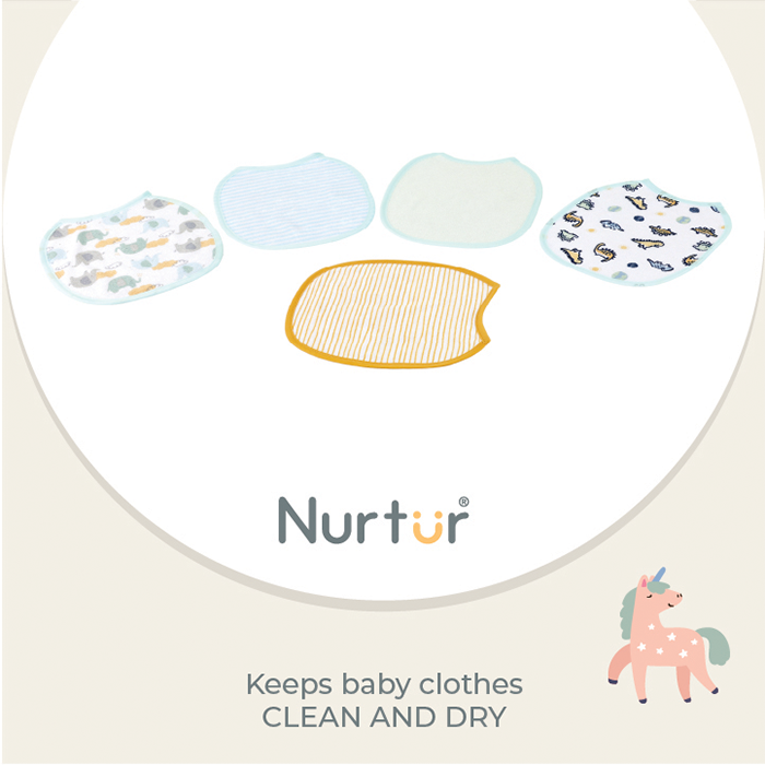 Nurtur Cotton bibs - Printed Character 5 Pack - Blue