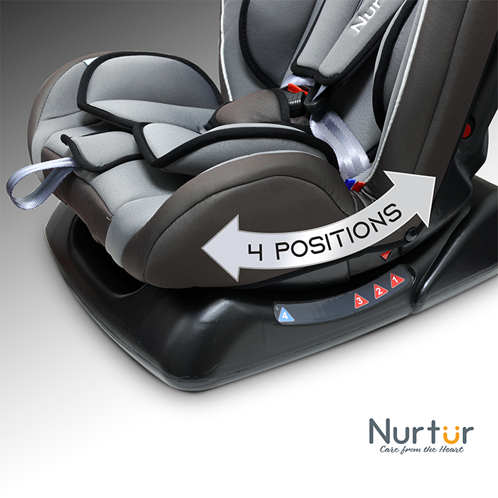 Nurtur Bruno Baby/Kids 3-in-1 Car Seat, Slim & Comfy Design - 4 Positions Recline 5-Point Safety Harness - 143° Angle 0 months to 7 years (Group 0+/1/2), Upto 25kg - Grey Multi