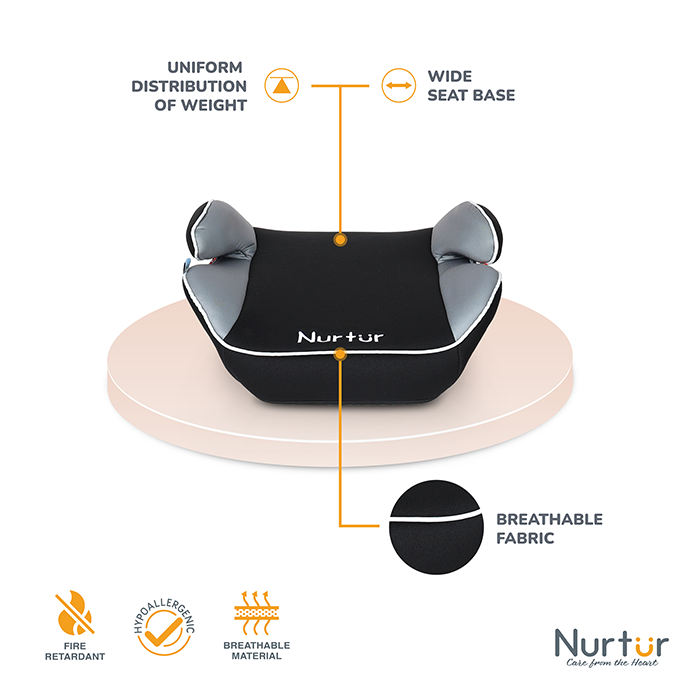 Nurtur Nova Kids Booster Seat - Arm Rest - Easy to Install - Universally Fit – Wide Cushioned Base - Suitable from 4 years to 12 years (Group 2/3) - Grey Multi