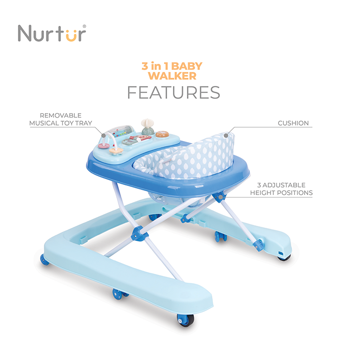 Nurtur 3 In 1 Baby Multi Walker-rocking Function- Music - 3 Height Adjustment, easy fold - Multi