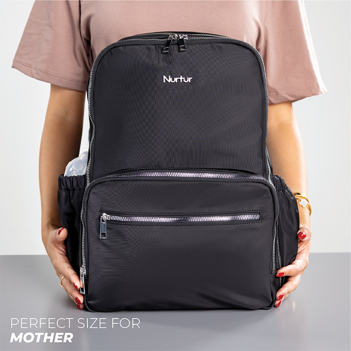 Nurtur Maverick Maternity Diaper Bag Fashion Bagpack Bag Multifunction Travel Bag with insulator bottle warming pocket and changing pad - Black