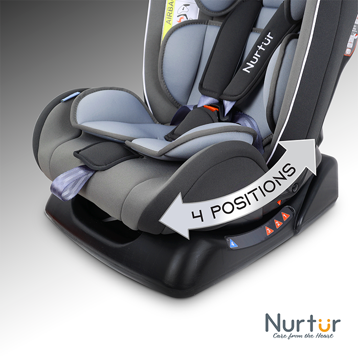 Nurtur Bruno Baby/Kids 3-in-1 Car Seat, Slim & Comfy Design - 4 Positions Recline 5-Point Safety Harness - 143° Angle 0 months to 7 years (Group 0+/1/2), Upto 25kg - Grey Multi