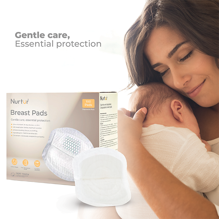 Nurtur Disposable Breast Pads for Nursing Mothers – Pack of 100 – Ultra-Thin, Leak-Proof, Individually Wrapped, Soft & Breathable with Honeycomb Quick-Absorb Design