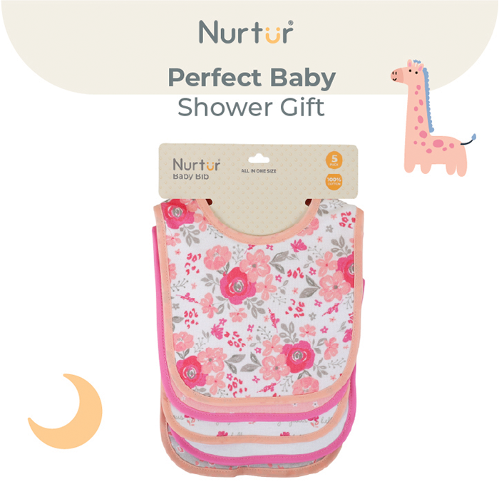 Nurtur 5 pack milk feeding bibs - Terry Cotton - Pink Multi/Girl