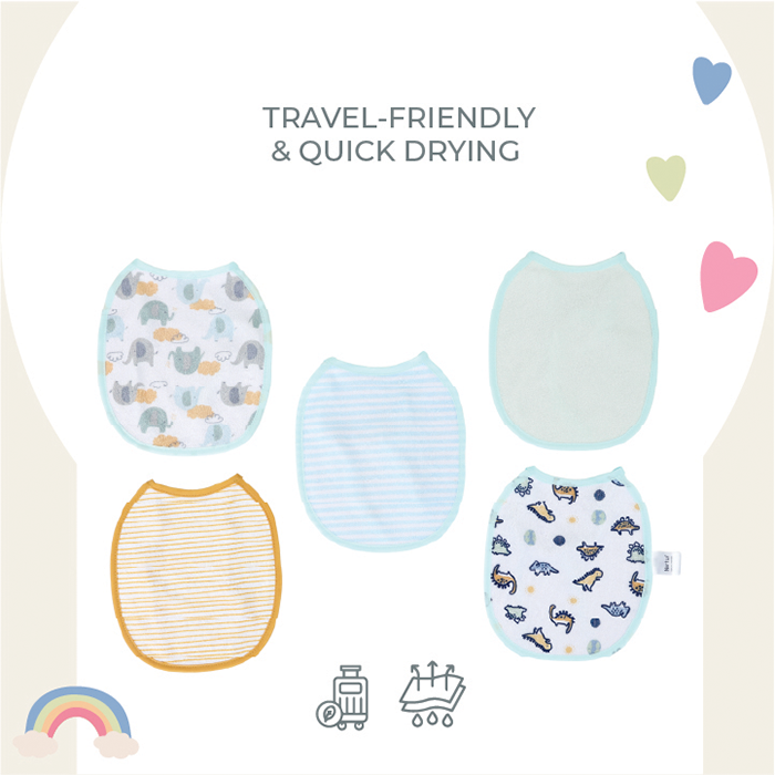 Nurtur Cotton bibs - Printed Character 5 Pack - Blue