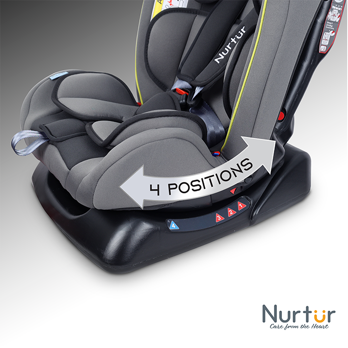 Nurtur Bruno Baby/Kids 3-in-1 Car Seat, Slim & Comfy Design - 4 Positions Recline 5-Point Safety Harness - 143° Angle 0 months to 7 years (Group 0+/1/2), Upto 25kg - Grey Multi