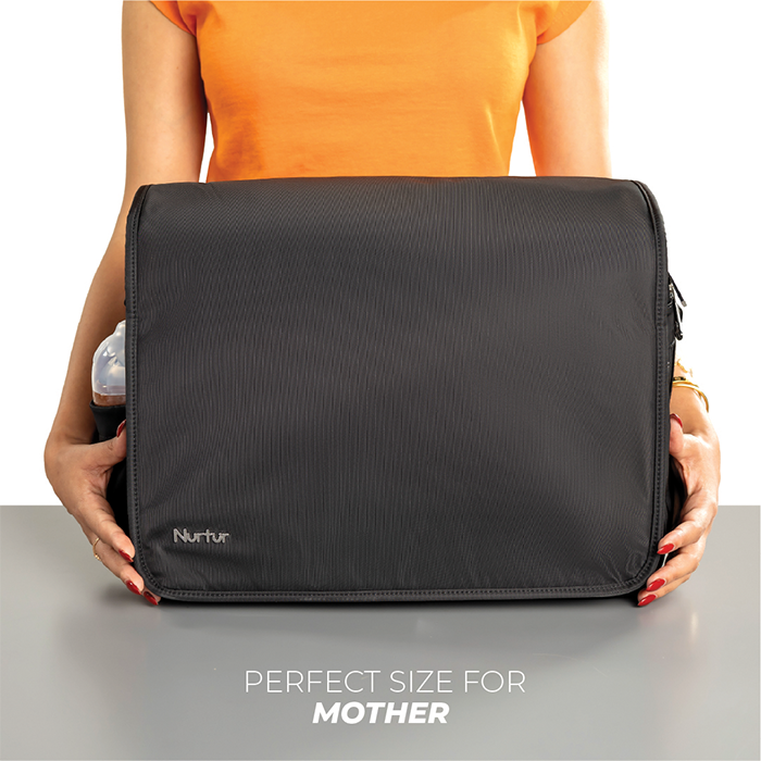 Nurtur Metro Messenger Diaper Bag Fashion Tote Bag Multifunction Travel Bag with insulator bottle warming pocket and changing pad - Black