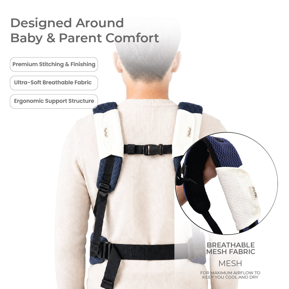حمالة الأطفال الرضع Nurtur Willow Deluxe Mesh – قماش فاخر، مريحة ذات وجهين، أحزمة مبطنة قابلة للتعديل - أنثراسايت