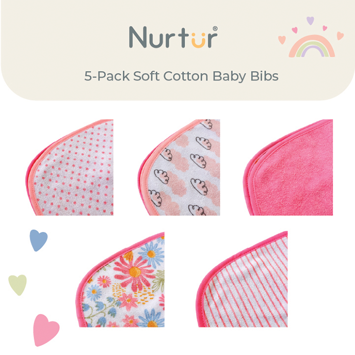 Nurtur Cotton bibs - Printed Character 5 Pack / Girl