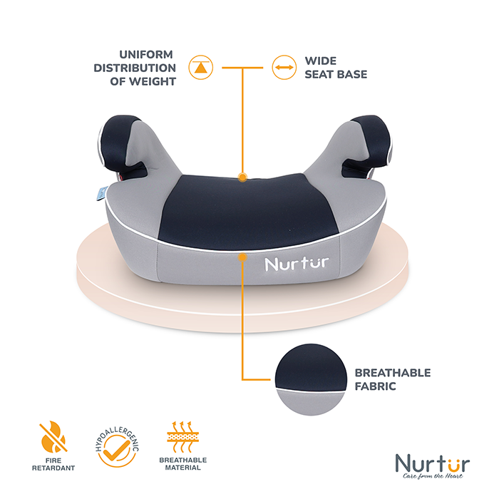 Nurtur Bruno Baby/Kids 3-in-1 Car Seat, Slim & Comfy Design - 4 Positions Recline 5-Point Safety Harness - 143° Angle 0 months to 7 years (Group 0+/1/2), Upto 25kg - Black Multi