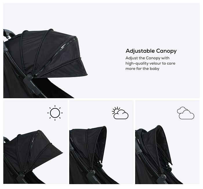 Nurtur Aspen Baby Stroller 0 to 36 months, Storage Basket, Leatherette details, One -hand fold design, 5 Point Safety Harness, EVA wheels - Black/Grey