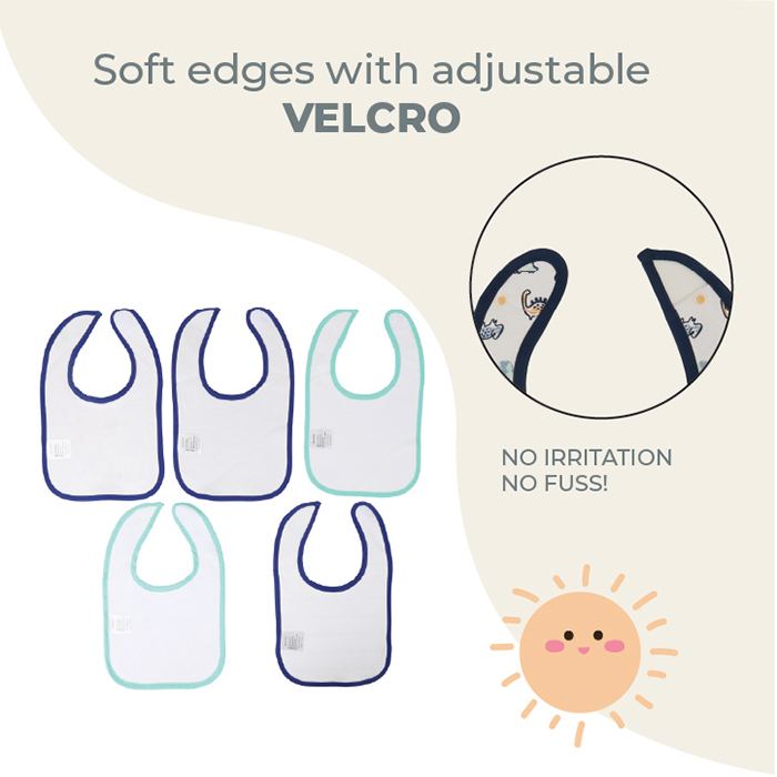 Nurtur 5 pack milk feeding bibs - Terry Cotton - Blue Multi/Boy