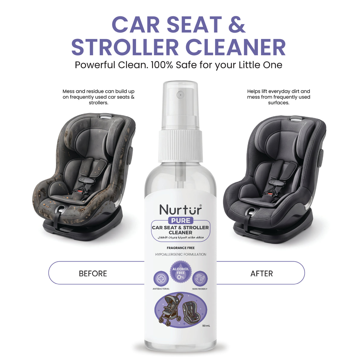 Car Seat & Stroller Cleaner 50ml | Alcohol Free & Paraben-Free | Baby Safe