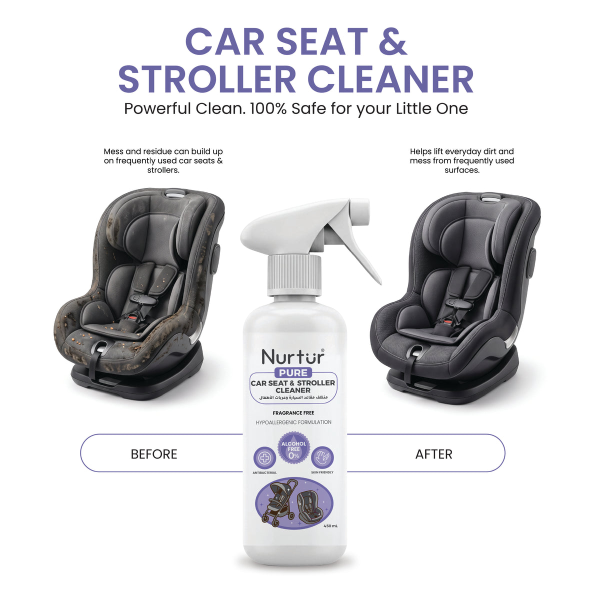 Car Seat & Stroller Cleaner 450ml | Alcohol Free & Paraben-Free | Baby Safe