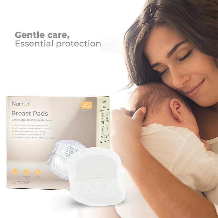 Nurtur Disposable Breast Pads for Nursing Mothers – Pack of 24 – Ultra-Thin, Leak-Proof, Individually Wrapped, Soft & Breathable with Honeycomb Quick-Absorb Design