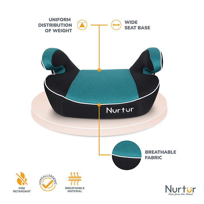 Nurtur Enzo Kids Booster Car Seat - Arm Rest Seat, Blow up Narrow Backless Booster Car Seat for Travel, Suitable from 4 years to 12 years (Group 2/3) - Black