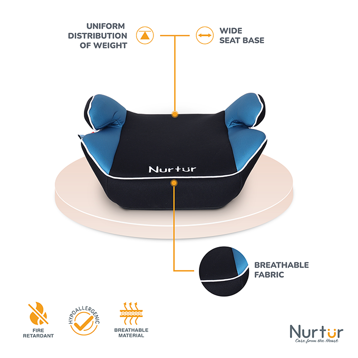 Nurtur Nova Kids Booster Seat - Arm Rest - Easy to Install - Universally Fit – Wide Cushioned Base - Suitable from 4 years to 12 years (Group 2/3) - Blue