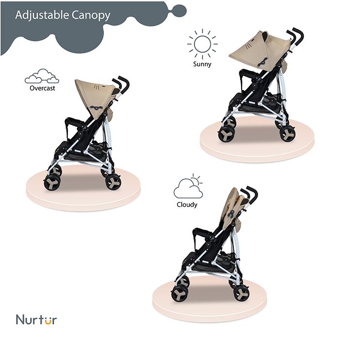 Nurtur Luca Character Baby/Kids Lightweight Stroller 0 36 Months, Storage Basket, Detachable Bumper, 5 Point Safety Harness, Compact Design with shoulder strap - Brown