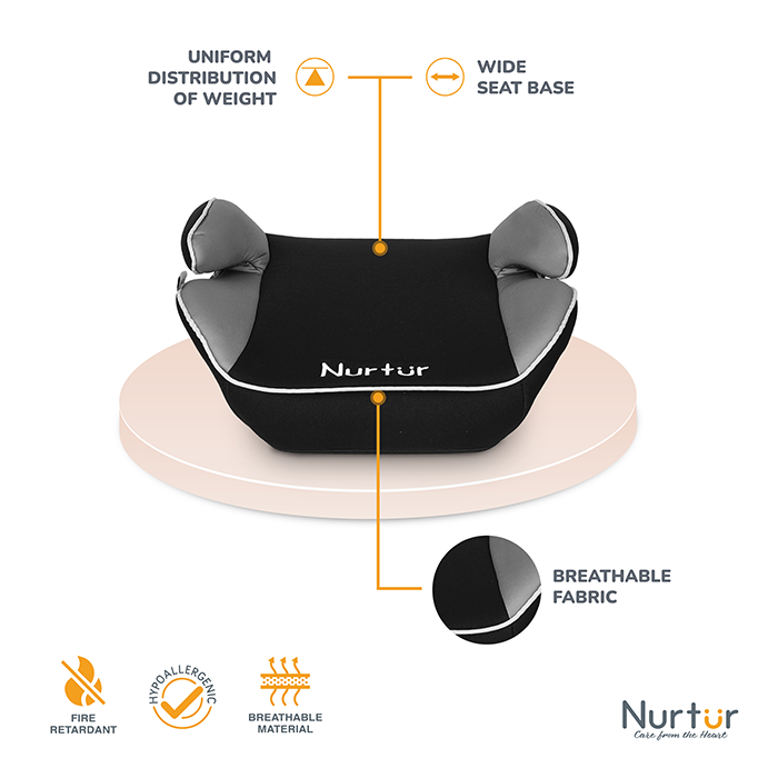 Nurtur Nova Kids Booster Seat - Arm Rest - Easy to Install - Universally Fit – Wide Cushioned Base - Suitable from 4 years to 12 years (Group 2/3) - Grey Multi
