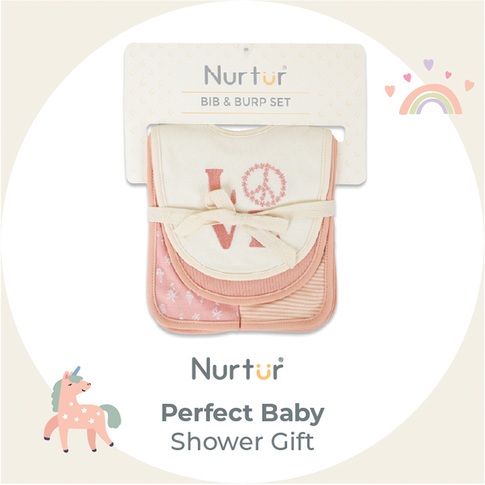 Nurtur Feeding Gift Set - 2 pack bibs & 2 burpcloths - Pink Multi/Girl