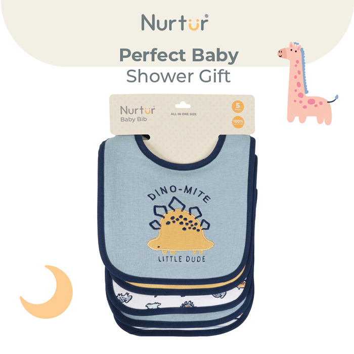 Nurtur 5 pack milk feeding bibs - Terry Cotton - Blue Multi/Boy