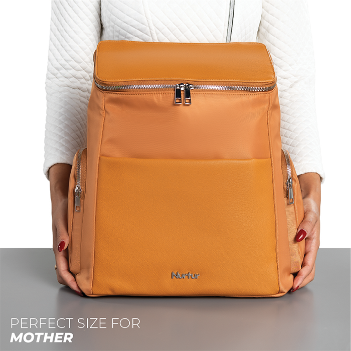 Nurtur Aura Maternity Diaper Bag PU Leather and Nylon Fashion Bagpack Bag Multifunction Travel Bag with insulator bottle warming pocket and changing pad - Nude