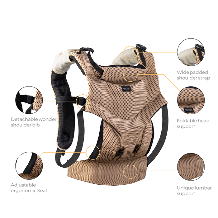 Nurtur Willow Deluxe Mesh Infant Baby Carrier – Premium Fabric, Dual-Facing Comfort, Adjustable Cushioned Straps - Sand